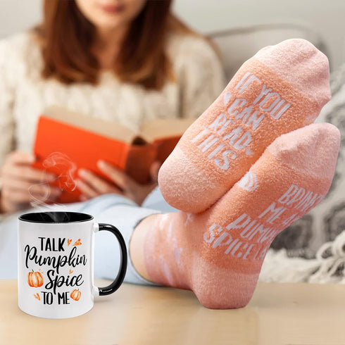 Fall Gift Box Set with Pumpkin Spice Latte Mug And Crew Socks Cake for Her Woman Wife Friends Mother Aunt Funny Present Baskets Autumn Holiday Sou...