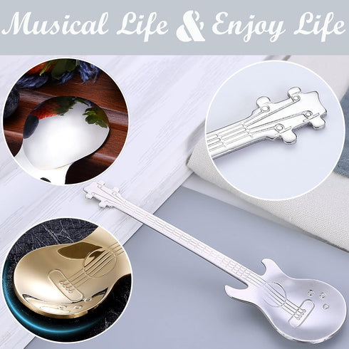 Guitar Spoons Coffee Teaspoon Set, ESRISE Stainless Steel Dessert Spoon with Guitar Opener, Cute Tea Spoons for Christmas Birthday (Silver)...