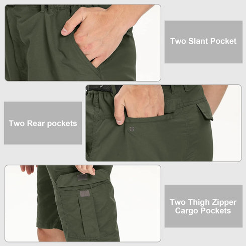 linlon Mens Outdoor Lightweight Hiking Shorts Quick Dry Cargo Shorts Sports Casual Tactical Fishing Shorts, Army Green,30...