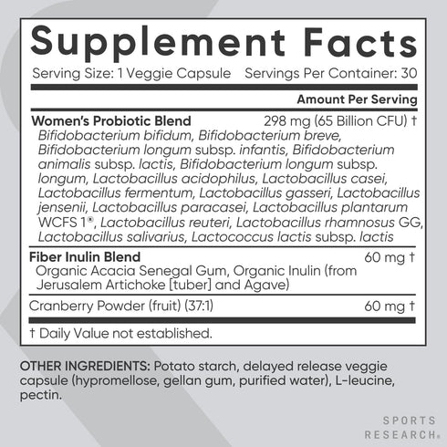 Sports Research Women's Probiotics with Prebiotics, 65 Billion CFU - Vegan Capsules for Gut Health & Digestive Support, Probiotics for Women with ...