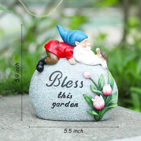 Garden Stones Statues Outdoor Decor, Novelty Gnome Garden Sculptures Stones Statue with Flower and Turtle Figurine Decoration for Patio Yard Porch...