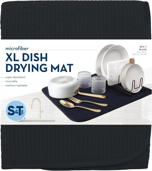 S&T INC. Dish Drying Mat XL, Highly Absorbent Microfiber Kitchen Counter Mat, Dish Drying Pad for Dishes, Utensils, Pots and Pans, Extra Large 18"...