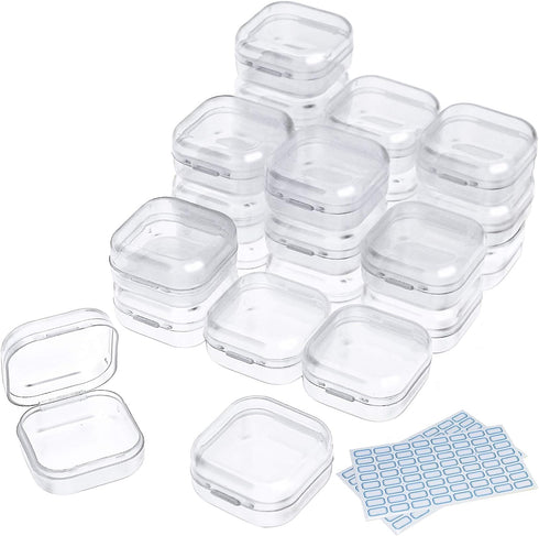 DUOFIRE Small Containers with Lids 24 Packs Plastic Box Clear Small Storage Containers Bead Organizer for Beads, Crafts, Jewelry, Items (1.38x1.38...