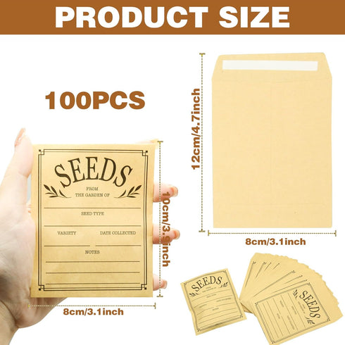 100Pcs Seed Envelopes, Seed Envelopes Resealable Brown Paper Seed Packets Envelopes Self Adhesive Sealing Seed Saving Envelopes Paper Seed Envelop...