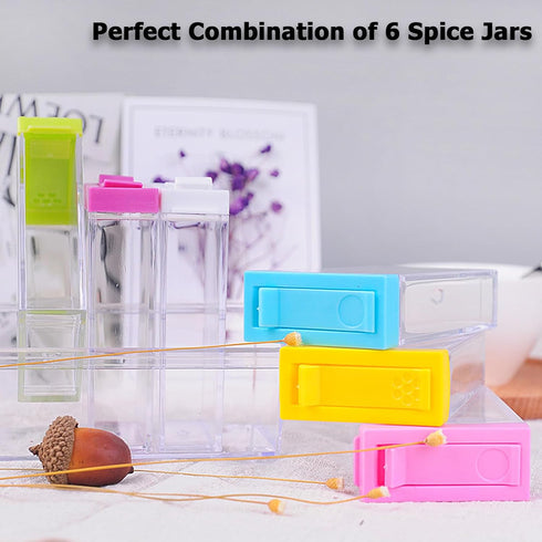 Plastic Spice Shaker Set of 6, Portable Camping Seasoning Salt Kit, Spice Jars with Silicone Funnel, Mini Travel Salt and Pepper Shakers, Multi Sp...