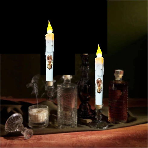 Primitive Battery Tapered Candles Flickering,Decorative Flameless Taper Candles with Timer,6.75Inch Girl Blessed Led Candlestic,Dripless Taper Can...