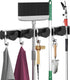 Wall-Mounted Mop and Broom Holder, 4 Positions with 4 Removable Metal Hooks, Kitchen and Garden Tool Organizer, Pantry Storage Hanger for Home Ess...