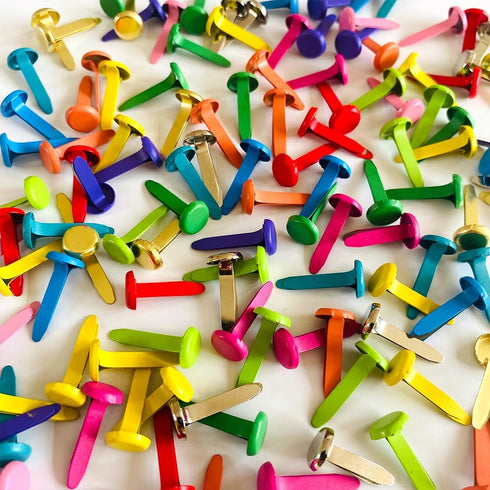 120 Pcs Metal Colorful Brads for Paper Crafts, 8 x 18 mm Paper Fasteners Split Pins Round Mushroom Head Fasteners for DIY Scrapbooking Art Craftin...