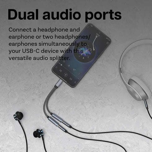 MMOBIEL USB-C to Dual 3.5mm Aux Audio Headphone Splitter 32 Bit Type-C to Dual 3.5mm Female Headphone Audio Jack Adapter for iPhone 15, iPad Air/P...