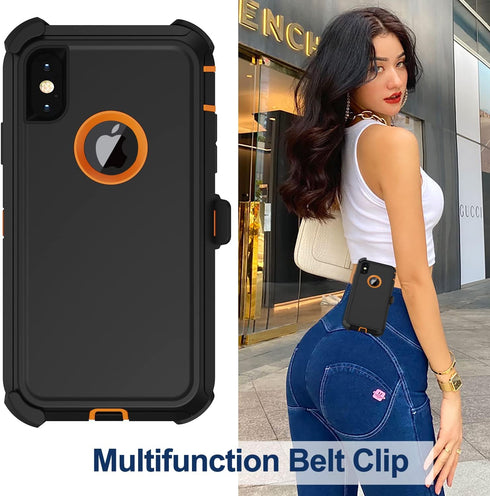 for iPhone X Case, iPhone Xs Case with Belt Clip Holster, 2X Screen Protector, Military Grade Shockproof Heavy Duty Full Body Drop-Proof Rugged Pr...