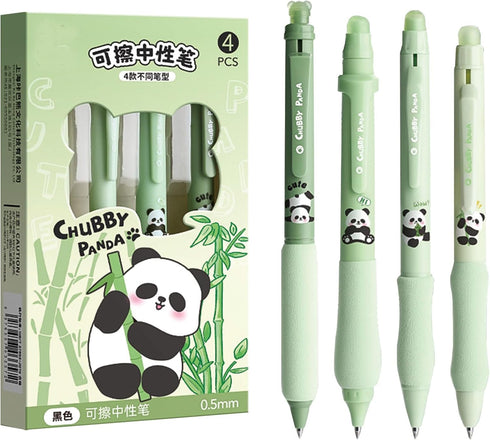 4 Pcs Erasable Gel Pens Cartoon Retractable Cute Panda Pens Erasable Pens 0.5mm Blue Ink Writing Pen Office School Pens Women Girls Boys Pens (Blu...