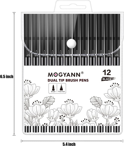 Mogyann Drawing Pens, 12 Pack Dual Brush Pens Black Markers for Art Drawing Sketching...
