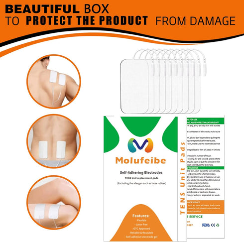 10PCS TENS Unit Replacement Pads 2x4, Reusable Electrodes for Muscle Stimulator Machine, Compatible with AUVON TENS, TENS 7000, Etekcity Tens Unit...