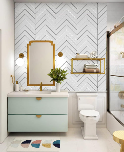 Black and White Wallpaper Peel and Stick Wallpaper Boho Contact Paper Modern Herringbone Wallpaper for Bathroom Bedroom Kitchen Wallpaper Self Adh...