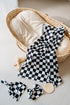 Little Jump newborn swaddle set with Matching Hat and Bow Set, Wooden Birth Announcement Card, Soft Stretchy swaddle blankets announcement outfit ...
