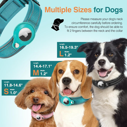 Airtag Dog Collar with AirTag Holder, Reflective Dog Collar with Soft Padded & Safety Locking Buckle, Nylon Pet Collar Adjustable Heavy Duty AirTa...