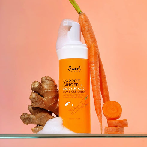 Sweet Chef Carrot Ginger + Salicylic Acid Pore Cleanser - Foaming Face Wash and Gentle Cleanser for Blemish Prone Skin - Brightening Ginger, Pore ...