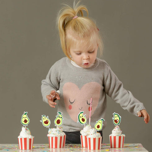 18pcs Glitter Fruit Avocado Cupcake Toppers - Fiesta Party Avocado Cupcake Toppers Supplies - Happy Avocado Holy Guacamole Party Dessert Food Pick...