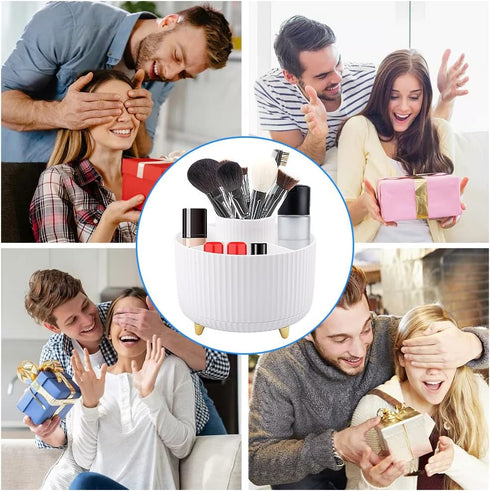 Makeup Brush Organizer,With A Stainless Steel Makeup Sponge Holder,360° Rotating Makeup Organizer,5 Slot Makeup Brushes Cup,Cosmetic Storage,Desk ...