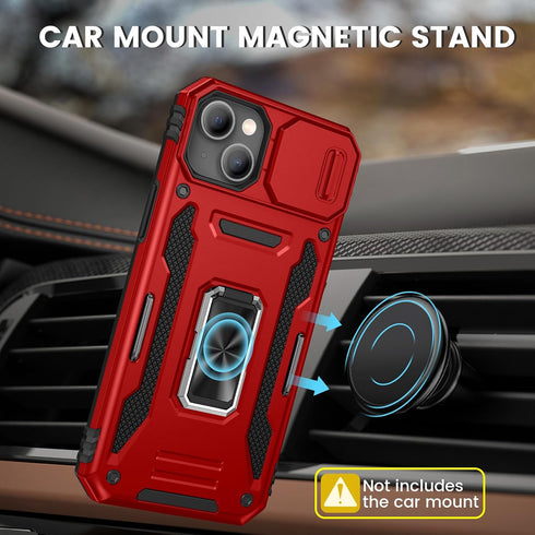 Maxdara for iPhone 15 Slide Camera Cover Case with Screen Protector, with Built-in 360°Rotate Ring Stand Magnetic Car Mount Cover Case for iPhone ...