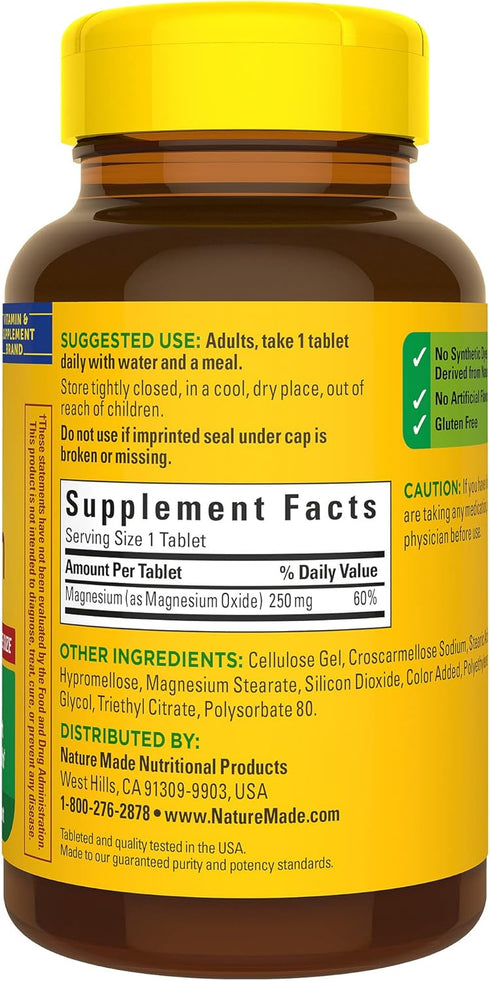 Nature Made Magnesium Oxide 250 mg, Magnesium Supplement for Muscle, Heart, Bone and Nerve Health Support, 200 Tablets, 200 Day Supply...