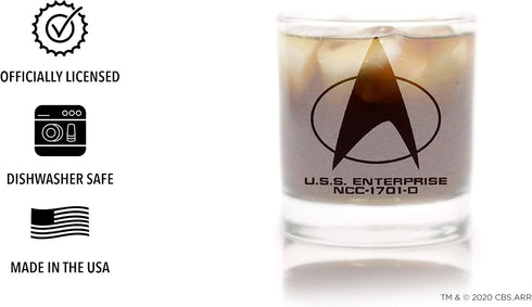 STAR TREK The Next Generation Command Badge Etched Rocks Whiskey Glass - Officially Licensed, Premium Quality, Handcrafted Glassware, 11oz - Perfe...