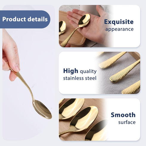 HANSGO 14PCS Hammered Coffee Spoons, Stainless Steel Espresso Spoons Gold Tea Spoons for Dessert Coffee Tea...
