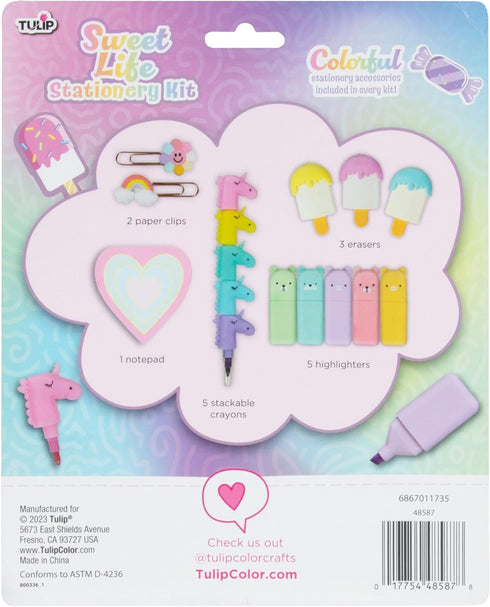 Tulip Sweet Life Stationary Kit, Fun Unicorn Stackable Crayons, Bear highlighters, Ice Cream Erasers, Heart Notepad, Rainbow Paper Clips, School S...