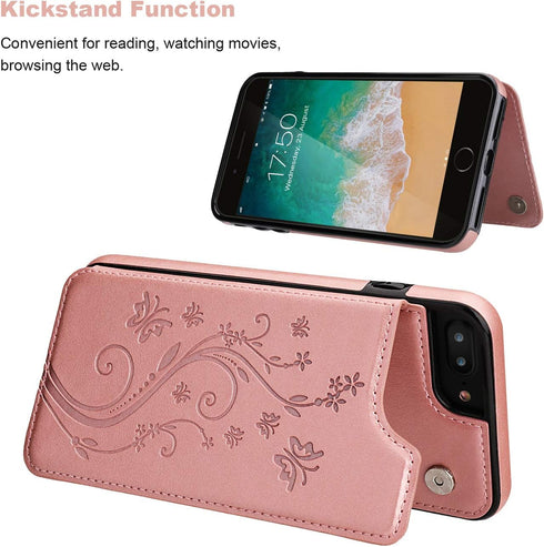 Vaburs for iPhone 7 Plus/8 Plus Case Wallet with Card Holder, Embossed Butterfly Premium PU Leather Double Magnetic Buttons Flip Shockproof Cover ...