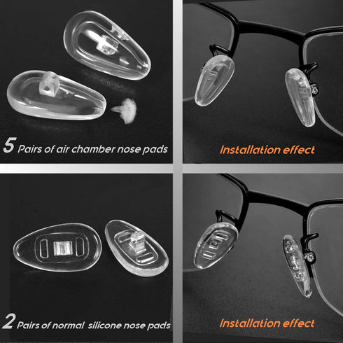 Eyeglasses Nose Pads, TEKPREM Screw in Glasses Nose Pads Replacement Repair Tools Kit with 5 Pairs of Air Chamber Silicone Nose Pads,Screws,Screwd...