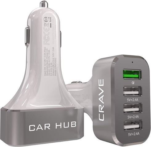 Crave CarHub 54W 4 Port USB Car Charger, Qualcomm Quick Charge 3.0 - White...