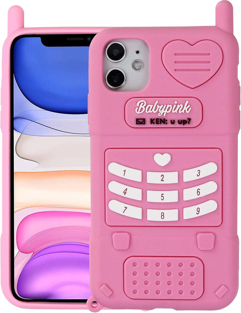 for iPhone 11 6.1'' Case,3D Cartoon Cute Retro Love Heart Classic Cellular Phone Shaped Case, Kids Women Girls Soft Silicone Rubber Cover Case for...