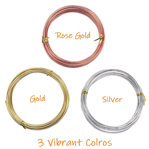 Cinvo 3 Rolls Craft Wire Jewelry Beading Wire Flexible Aluminum Wire Tarnish Resistant for DIY Jewelry Craft Making (12 Gauge/2mm Thick, Silver, G...
