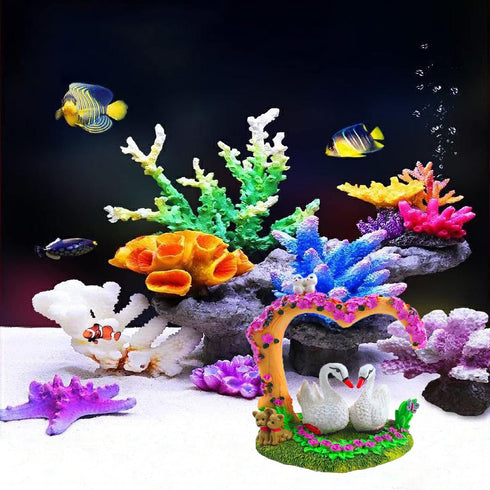Aquarium Ornaments -Resin Heart Shaped Swan Aquarium Supplies for Theme Decorations Fish Tank Aquatic Plants Accessories...