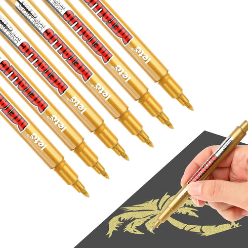 6 Pcs Upgrade Metallic Marker Pens, Gold Metallic Permanent Markers for Paper, Glass, Fabric, Rock Painting, Gift Card Making, Scrapbook Album, Ar...