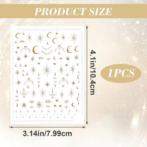 OIIKI Gold Star Moon Nail Art Stickers for Women, Girls, 3D Gold Nail Stickers, Bronzing Star Nail Decorations, Adhesive Nail Supplies for DIY Nai...