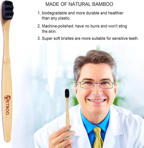 Bamboo Micro-Nano Toothbrushes, Extra Soft Toothbrush with 20000 Bristles Designed for Sensitive Gums Kids Adults (Black White 20P)...