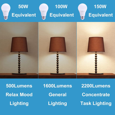 3-Way Led Light Bulbs A21, 50 100 150 Watt Equivalent, Perfect for Reading, Warm White (3000K), Indoor Standard E26 Bulb, Energy Efficient 20 Watt...