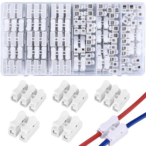 65 Pcs Spring Wire Connectors, Spring Clamp Terminal Cable Clamp Connector, CH-2 Electrical Cable Connectors Block, 2 Pin Push-in Quick Terminal W...