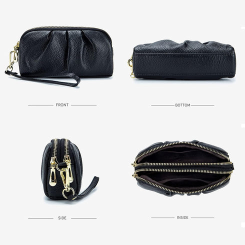 Wristlet Wallets for Women Genuine Leather Wristlet Purses Ladies Ruched Wristlet Clutch Wallet Purses...