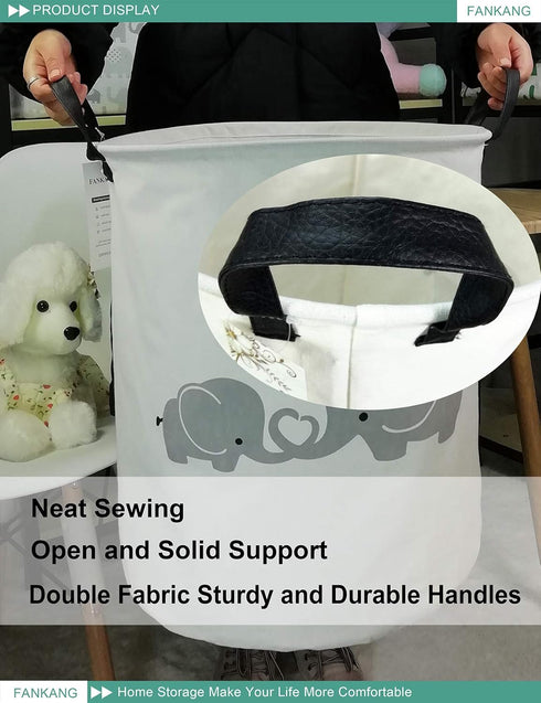 FANKANG Storage Basket, Nursery Hamper Canvas Laundry Basket Foldable with Waterproof PE Coating Large Storage Baskets for Kids Boys and Girls, Of...