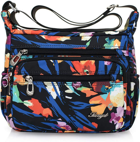 Nylon Floral Multi-Pocket Crossbody Purse Bags for Women Travel Shoulder Bag...