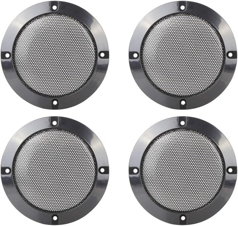 X AUTOHAUX 4pcs 4 Inch Metal Glossy Audio Speaker Cover Mesh Subwoofer Grill Horn Guard Decorative Circle Grille Protector Black for Car...