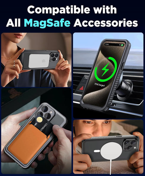 Beeasy for iPhone 15 Pro Case Waterproof for MagSafe 360 Degree Outdoor Protective Case with Screen Protector Waterproof Phone Case Dustproof Shoc...