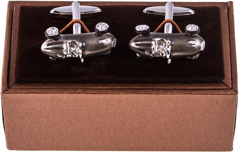 Vintage Retro Race Car Auto Racing Gunmetal Gray Cufflinks Pair in a Presentation Gift Box & Polishing Cloth...
