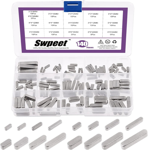 Swpeet 140Pcs 16 Sizes Stainless Steel 3mm 4mm 5mm 6mm Round Ended Feather Key Parallel Drive Shaft Keys Set Key Stock Assortment for Fasteners Me...