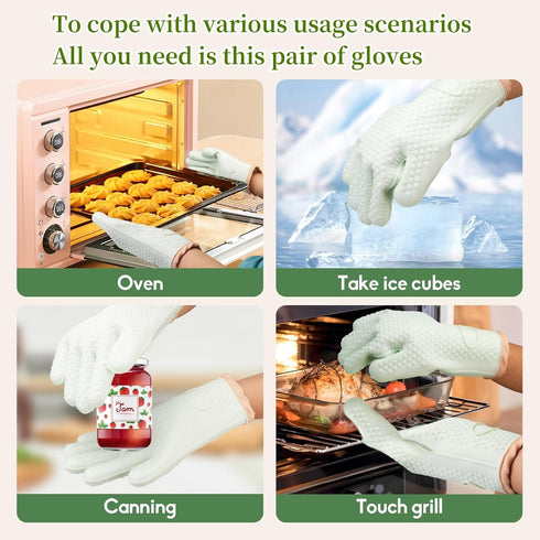 Silicone Oven Mitts and Pot Holders Heat Resistant Kitchen Green Oven Mits Mittens Set Ove Oven Gloves Original with Fingers for Grill BBQ Baking ...