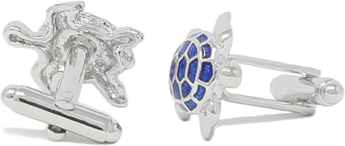 Novelty Silver Tone With Transparent Blue Enamel Sea Turtle Cufflink Turtoise Cuff links...