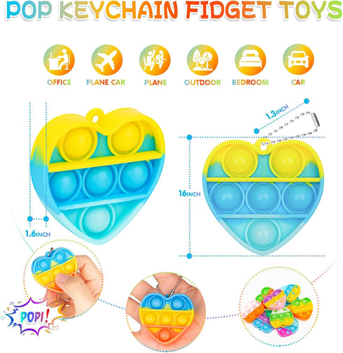 Pop Fidget Toy Birthday Party Favors for Kids 4-8,8-12 Year 30 PCS Bulk Toys Mini Pop Keychain Its Small Classroom Prizes Heart Fidgets It Bubbles...