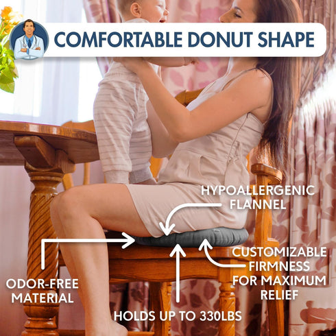 Dr. Frederick's Original Donut Pillow - 18" Inflatable Donut Cushion for Tailbone Pain Relief - Seat Cushion for Hemorrhoids, Bed Sores, Prostatit...